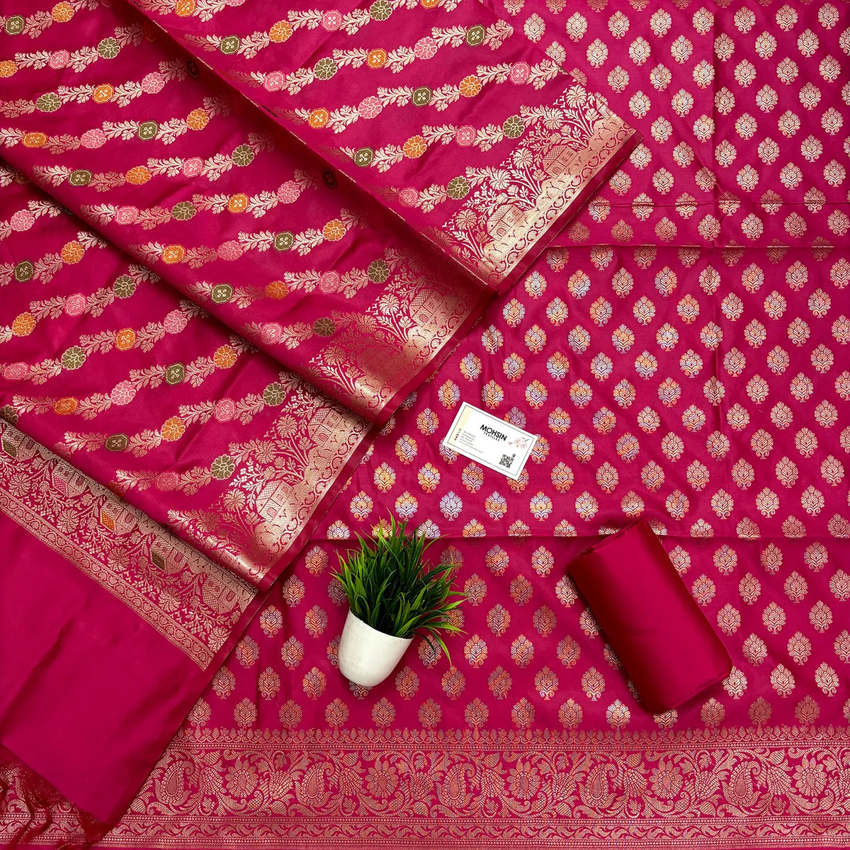 Pink Golden Zari Banarasi Silk Suit