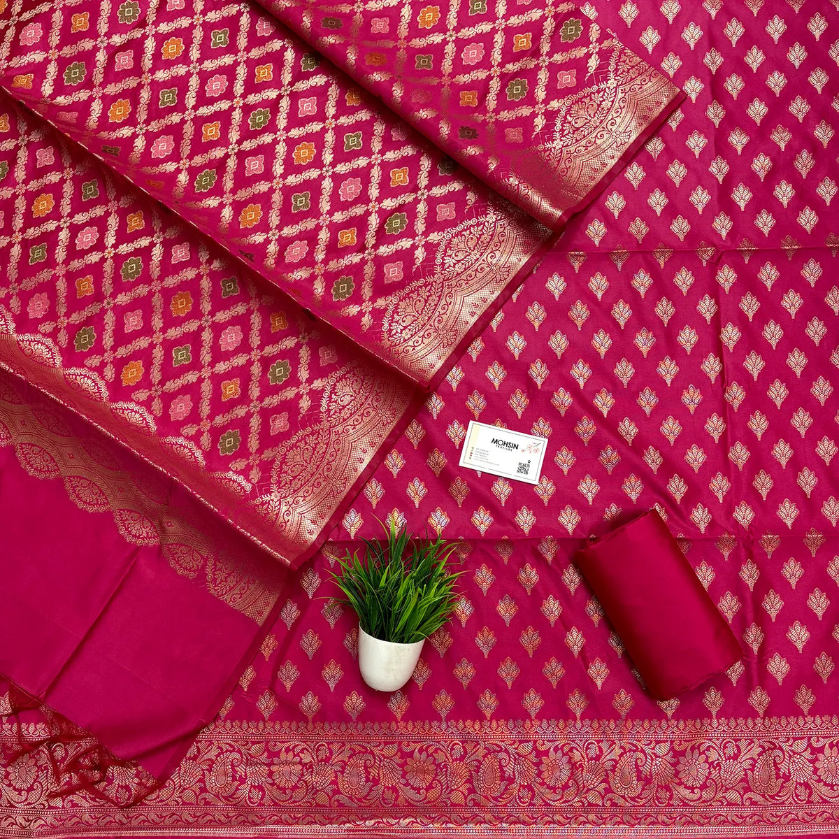Pink Golden Zari Banarasi Silk Suit