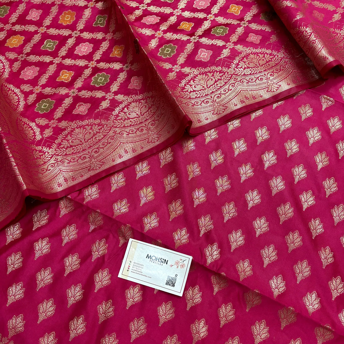 Pink Golden Zari Banarasi Silk Suit