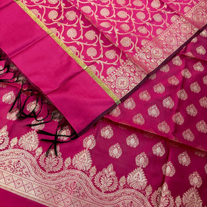 Pink Golden Zari Satin Silk Banarasi Suit