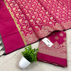 Pink Golden Zari Satin Silk Banarasi Suit