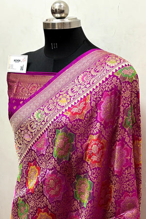 Pink Handloom Pure Katan Silk Banarasi Saree