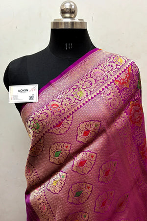 Pink Handloom Pure Katan Silk Banarasi Saree