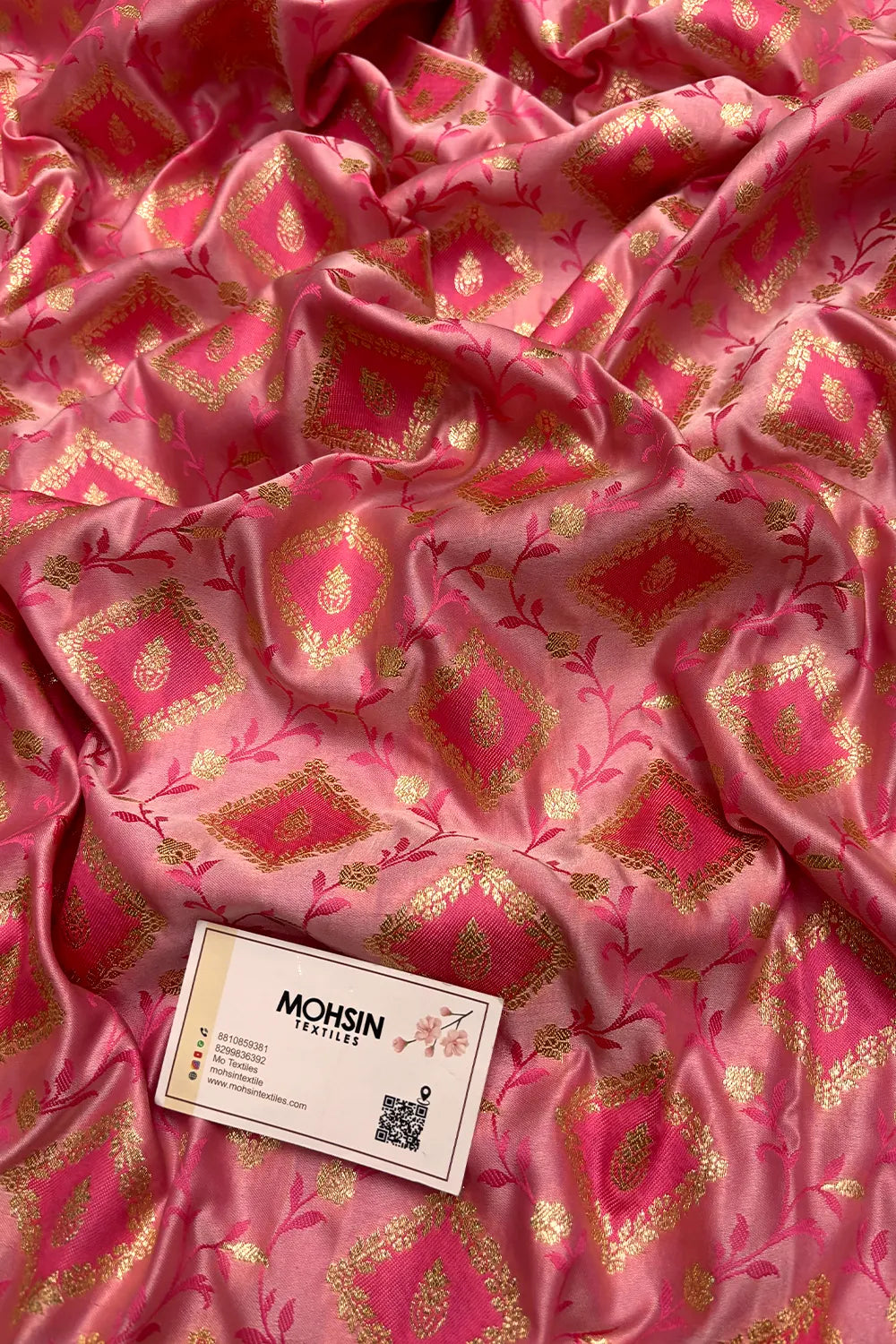 Pink Heera Jaal Katan Mashru Silk Banarasi Saree