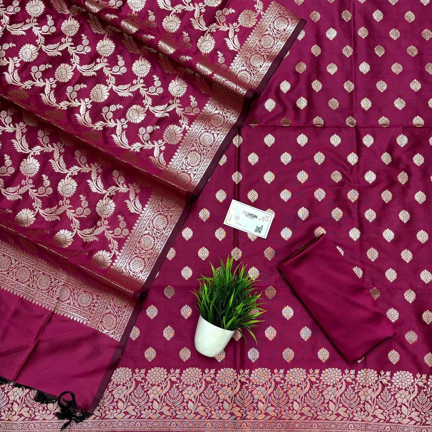 Pink Kiyari Buti Satin Silk Banarasi Suit