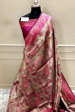 Pink Pashmina Tissue Silk Banarasi Saree