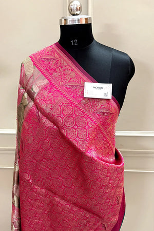 Pink Pashmina Tissue Silk Banarasi Saree
