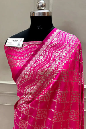 Pink Pi Jaal Katan Silk Banarasi Saree