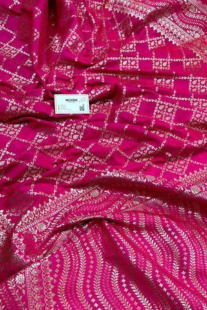 Pink Pi Jaal Katan Silk Banarasi Saree