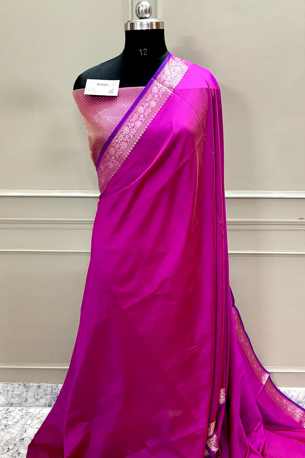 Pink Plain Banarasi Silk Saree