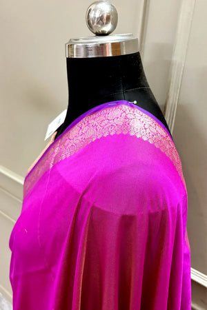 Pink Plain Banarasi Silk Saree