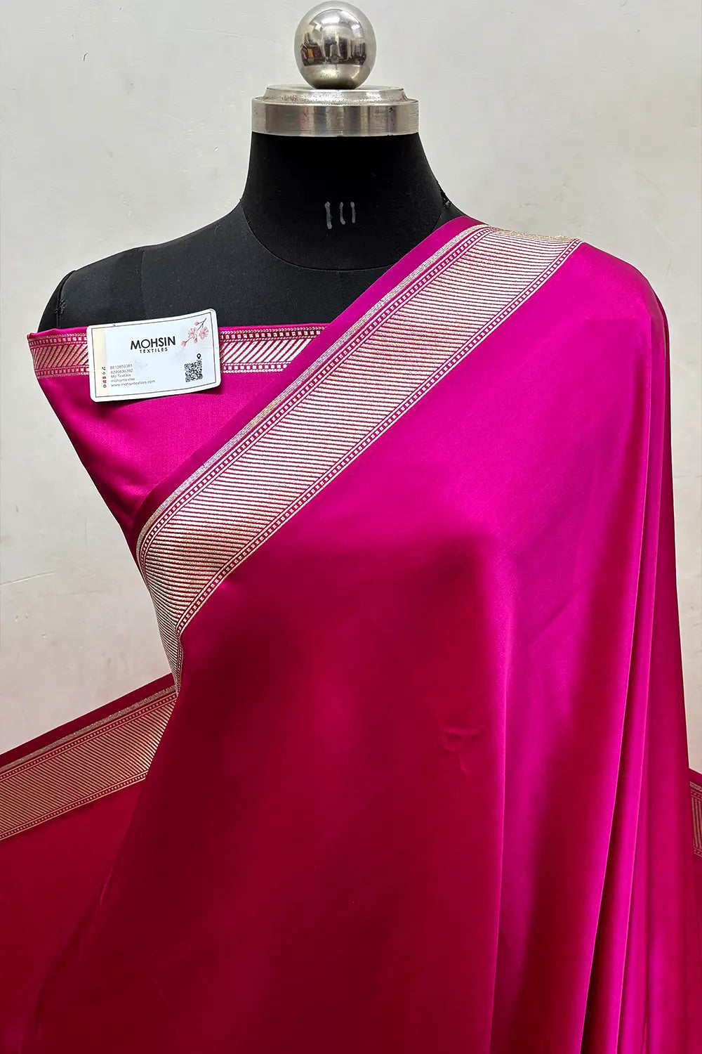Pink Plain Ghat Katan Satin Silk Banarasi Saree