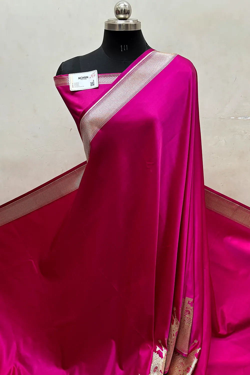 Pink Plain Ghat Katan Satin Silk Banarasi Saree