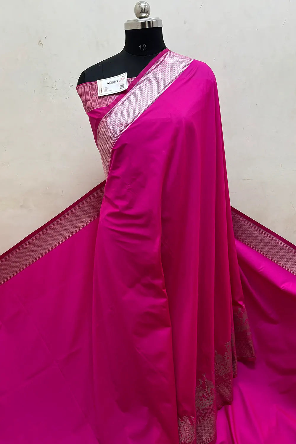 Pink Plain Ghat Katan Silk Banarasi Saree