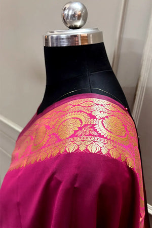 Pink Plain Semi Katan Silk Banarasi Saree