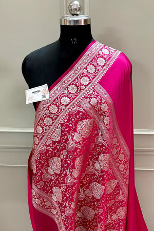 Pink Plain Zari Border Katan Silk Banarasi Saree