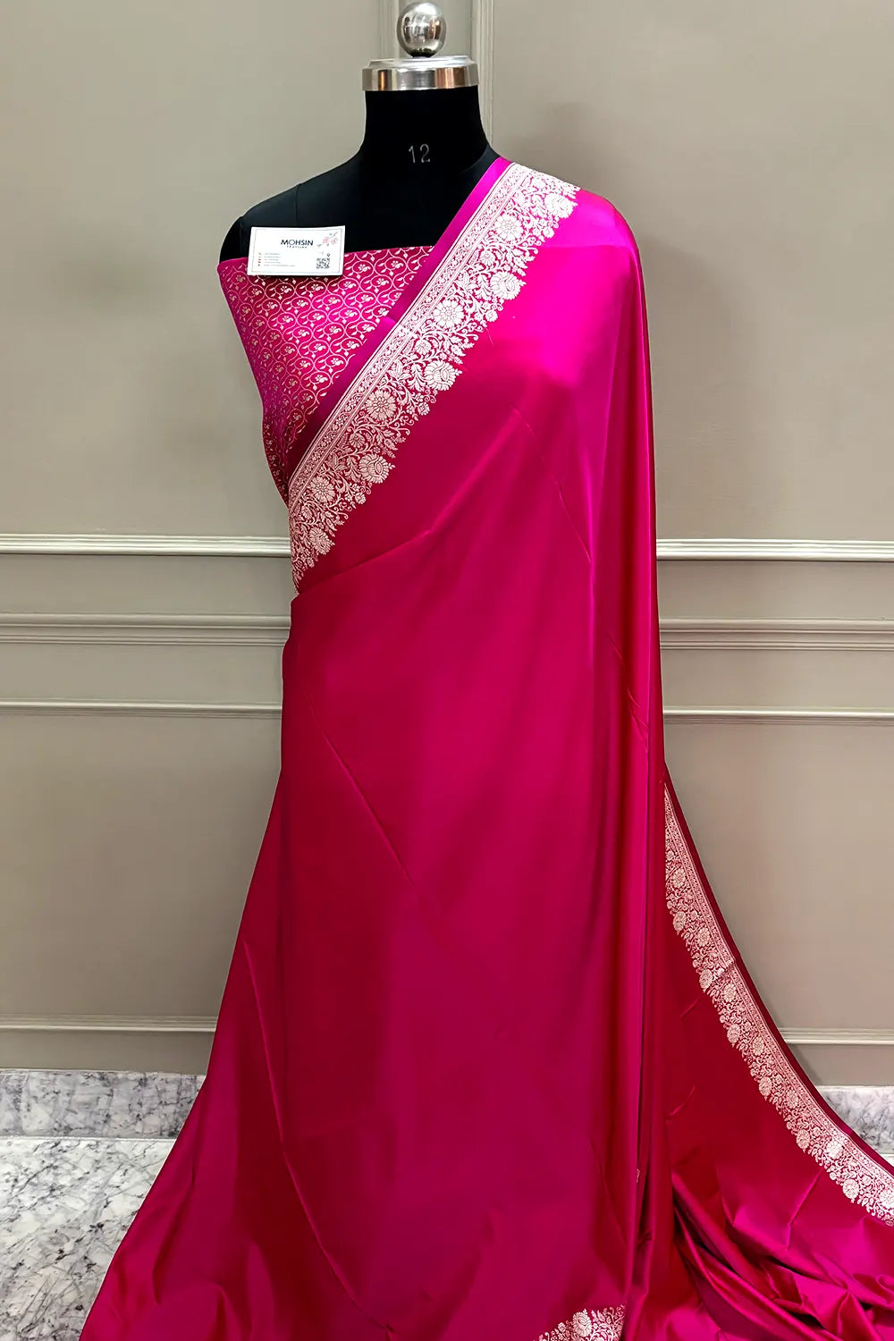 Pink Plain Zari Border Katan Silk Banarasi Saree