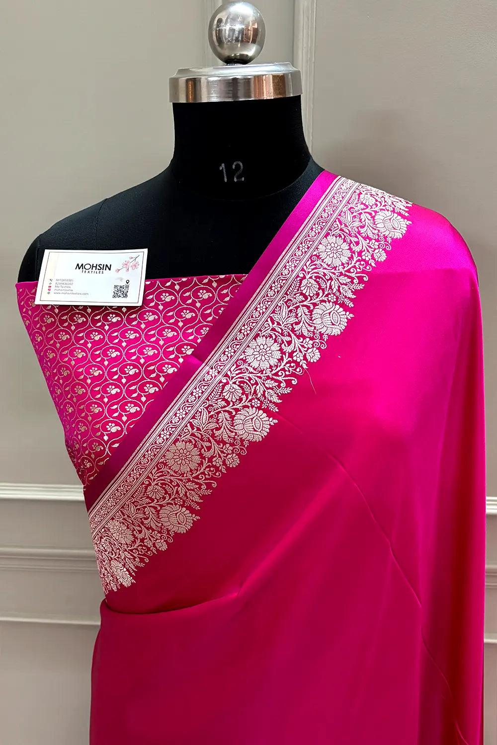 Pink Plain Zari Border Katan Silk Banarasi Saree