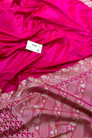 Pink Plain Zari Border Katan Silk Banarasi Saree