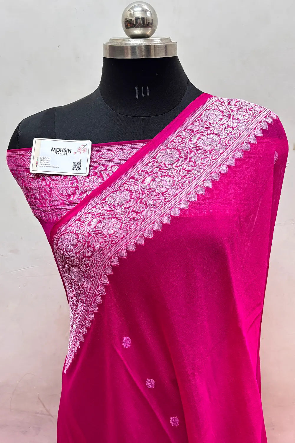 Pink Pure Khaddi Georgette Silk Banarasi Saree
