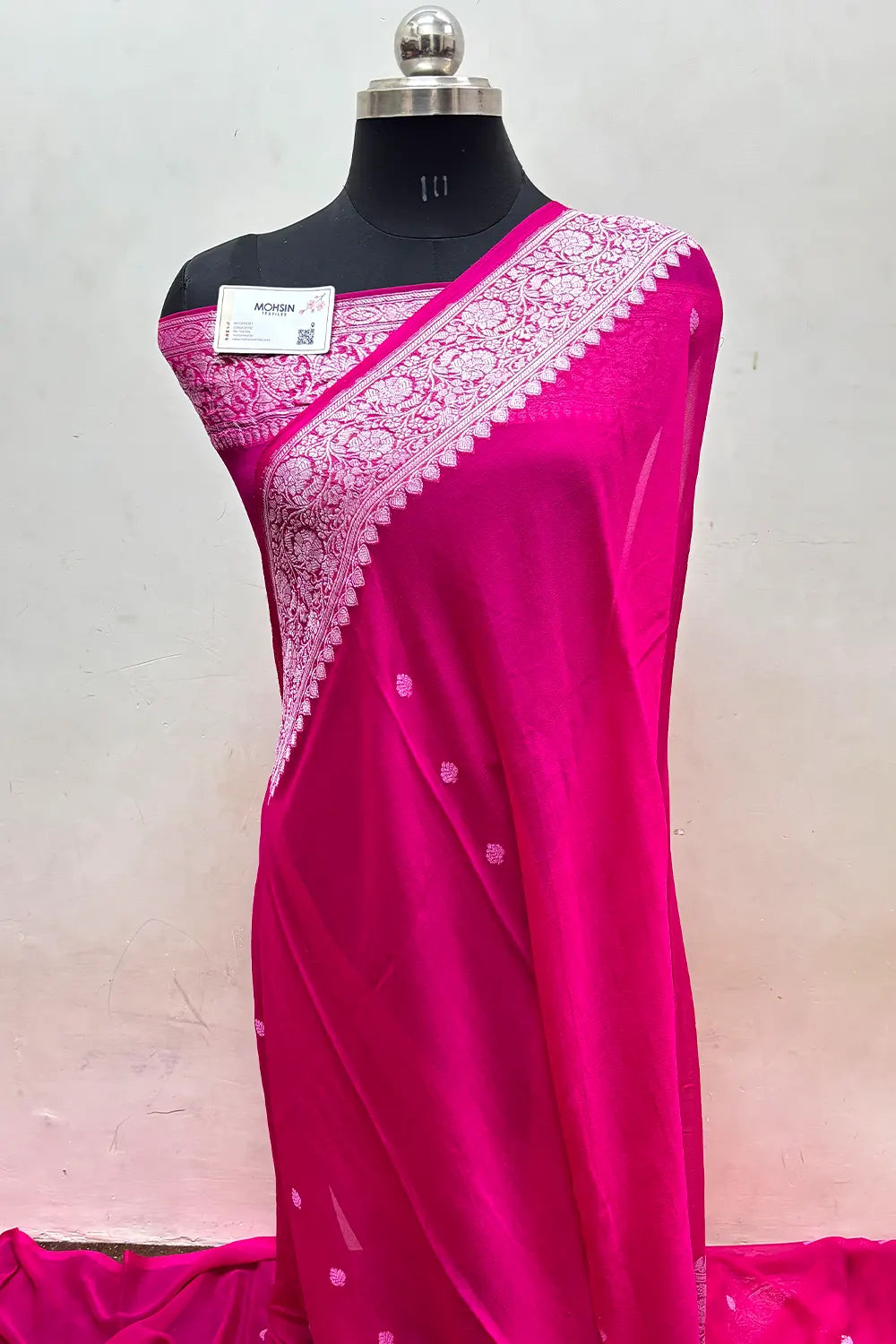 Pink Pure Khaddi Georgette Silk Banarasi Saree