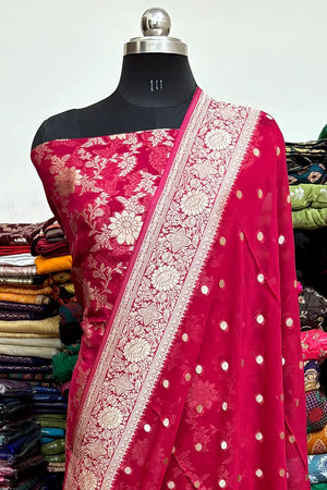 Pink Pure Viscose Georgette Banarasi Suit