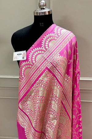 Pink Quantum Jaal Katan Silk Banarasi Saree