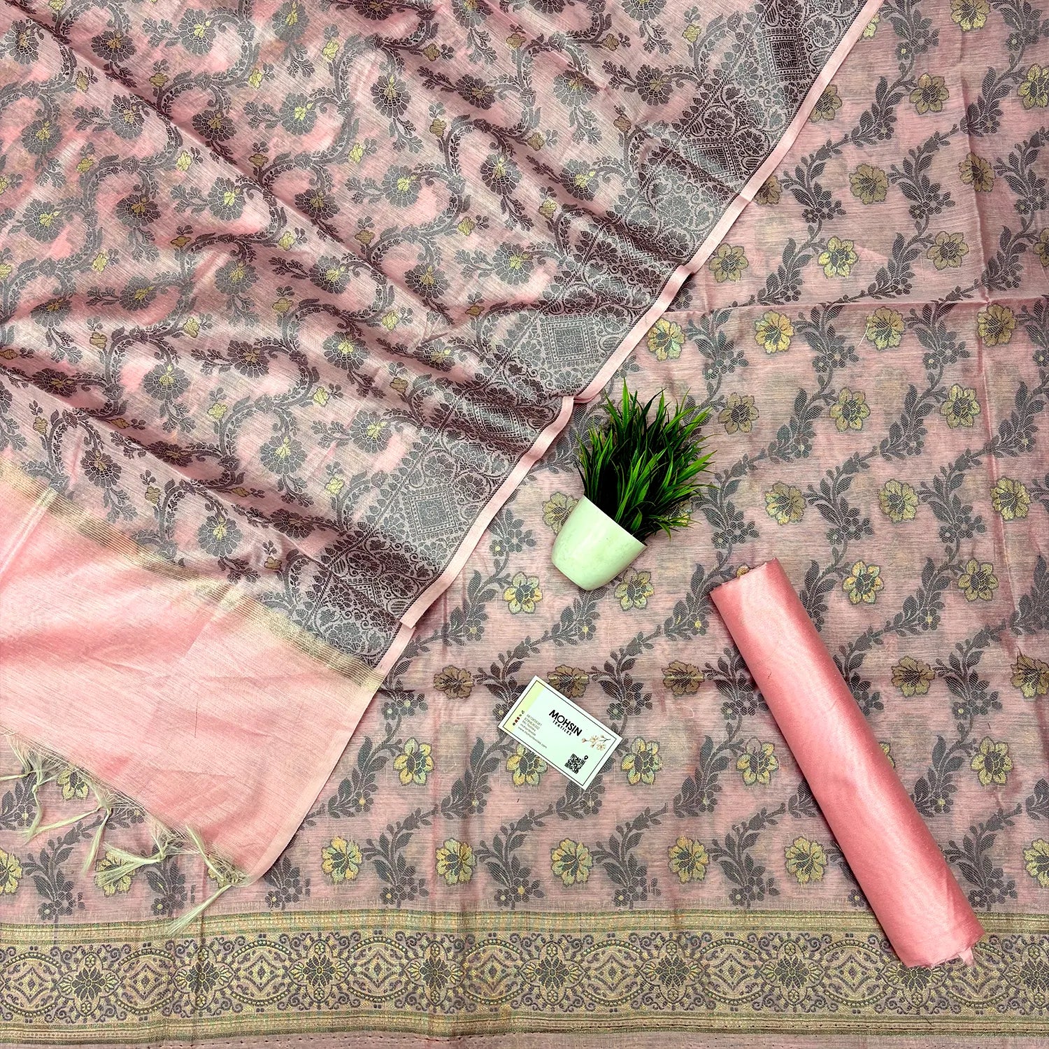 Pink Resham Banarasi Silk Suit