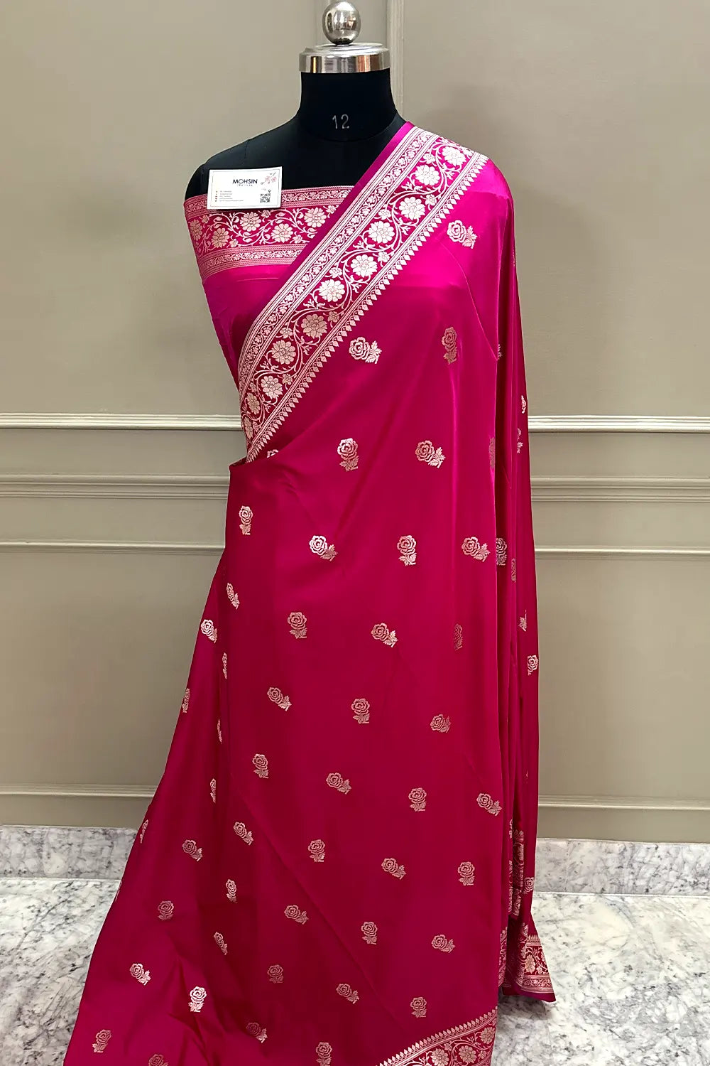 Pink Rose Buti Katan Silk Banarasi Saree