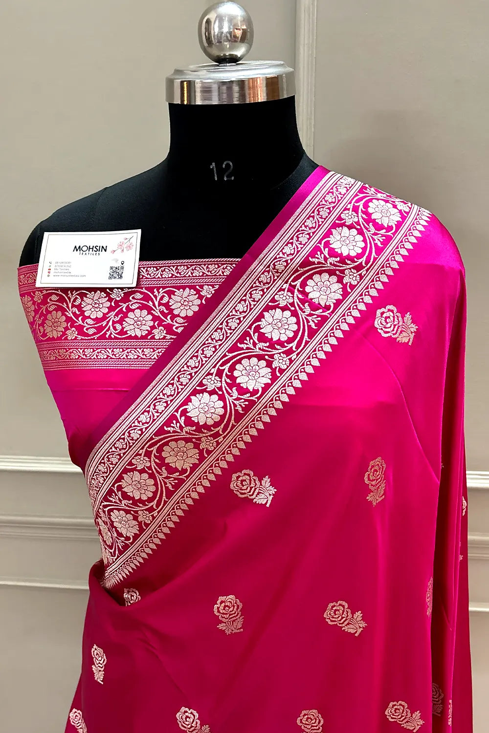 Pink Rose Buti Katan Silk Banarasi Saree