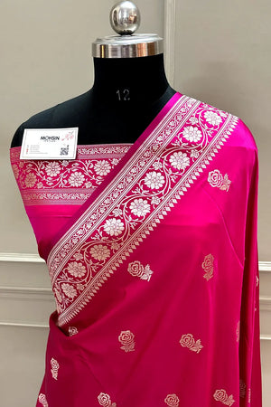Pink Rose Buti Katan Silk Banarasi Saree