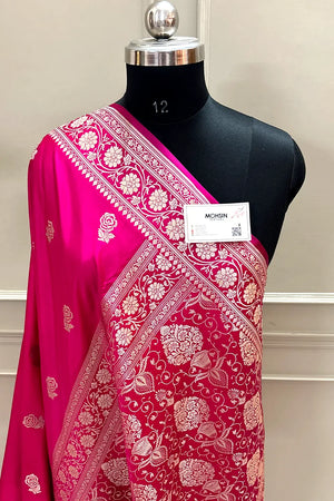 Pink Rose Buti Katan Silk Banarasi Saree