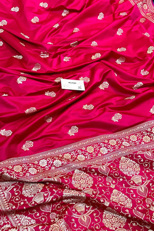 Pink Rose Buti Katan Silk Banarasi Saree