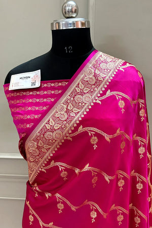 Pink Rowa Laher Katan Silk Banarasi Saree