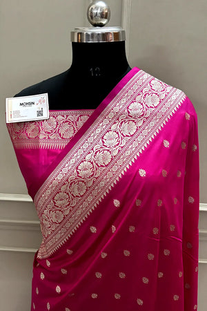 Pink Rudraksha Buti Katan Silk Banarasi Saree