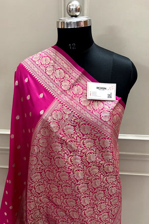 Pink Rudraksha Buti Katan Silk Banarasi Saree