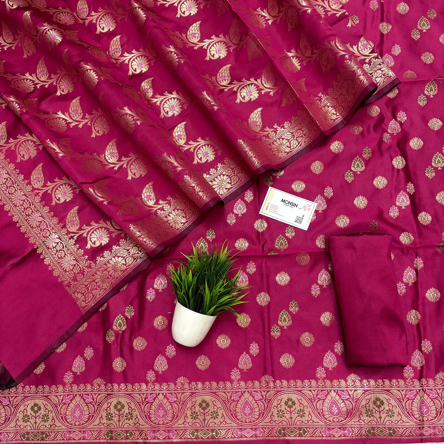 Pink Semi Katan Silk Banarasi Suit