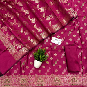 Pink Semi Katan Silk Banarasi Suit