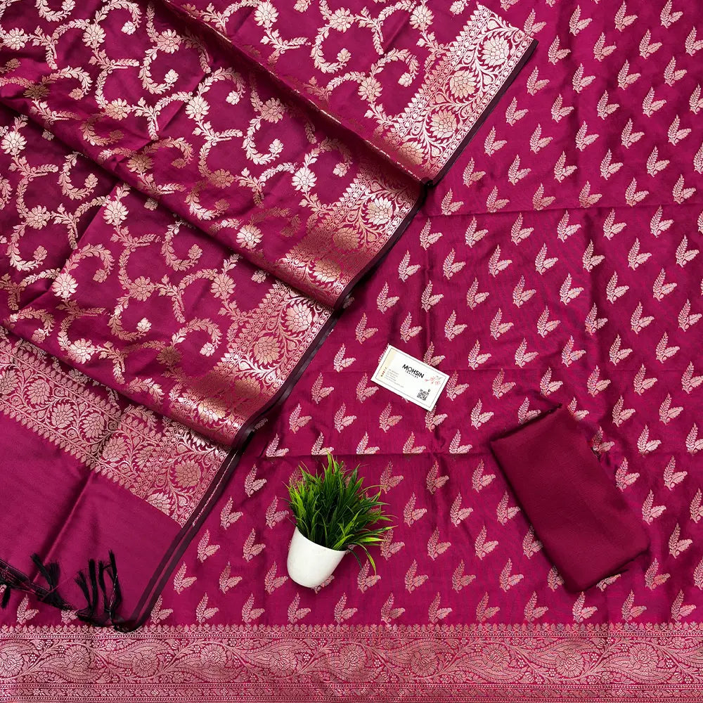 Pink Semi Katan Silk Banarasi Suit