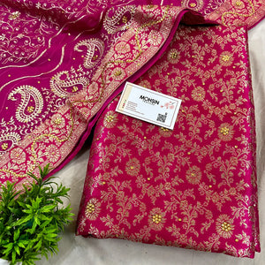 Pink Stone Work Kimkhab Silk Banarasi Gharara
