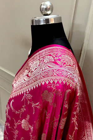 Pista Suhani Jaal Katan Mashru Silk Banarasi Saree