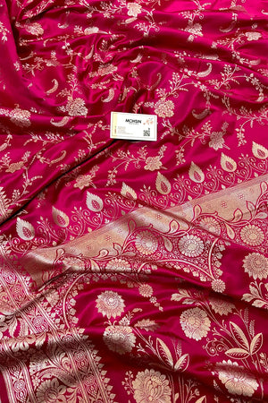 Pista Suhani Jaal Katan Mashru Silk Banarasi Saree