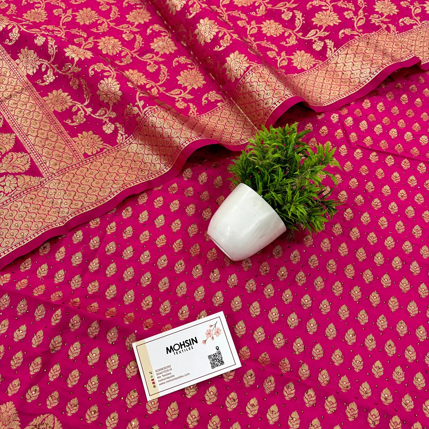 Pink Swarovski Kalli Buti Katan Silk Banarasi Suit