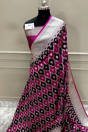 Pink Wine Rangkaat Zari Katan Mashru Silk Banarasi Saree