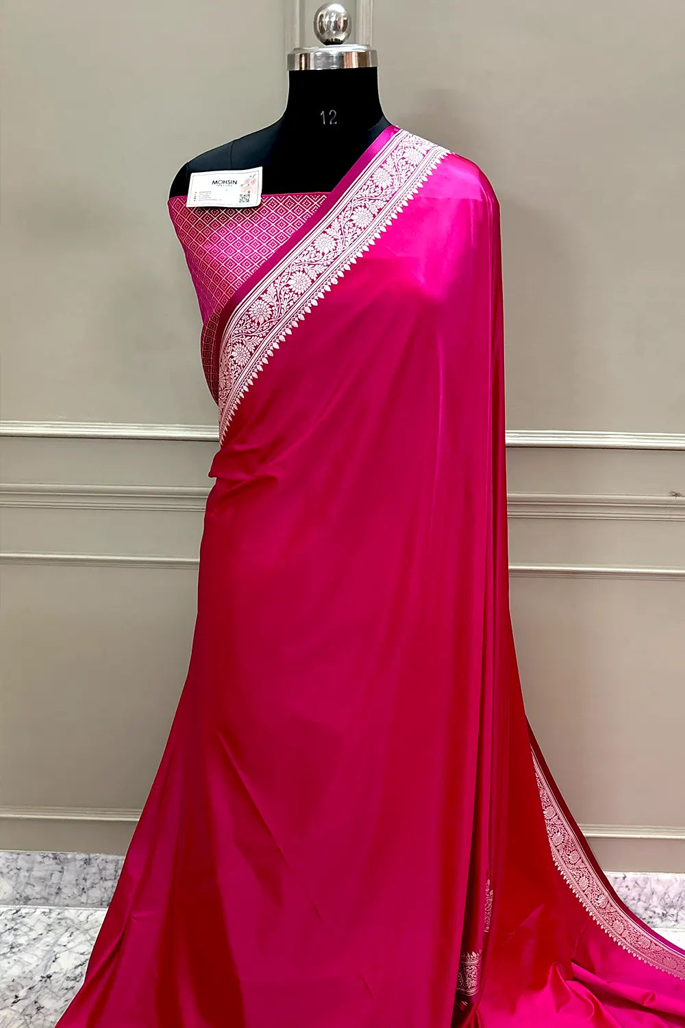 Pink Zari Border Katan Silk Banarasi Saree