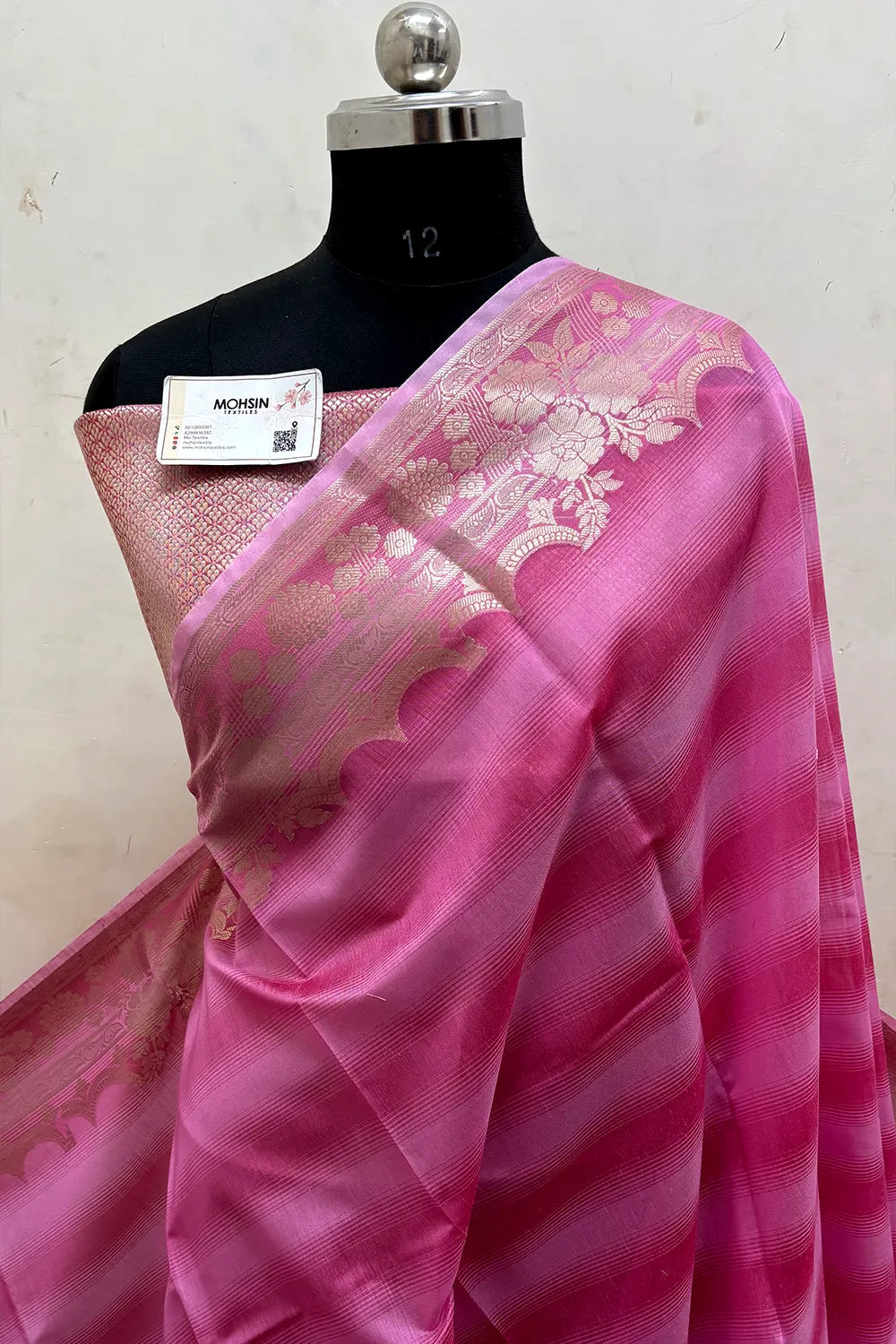Pink Plain Chanderi Silk Banarasi Saree