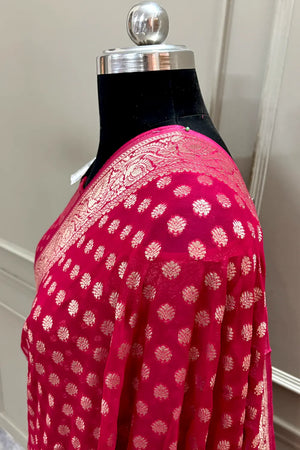 Pink Zari Georgette Silk Banarasi Saree