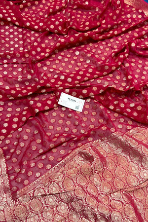 Pink Zari Georgette Silk Banarasi Saree
