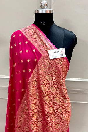 Pink Zari Georgette Silk Banarasi Saree