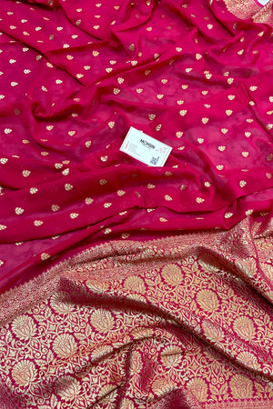 Pink Zari Georgette Silk Banarasi Saree